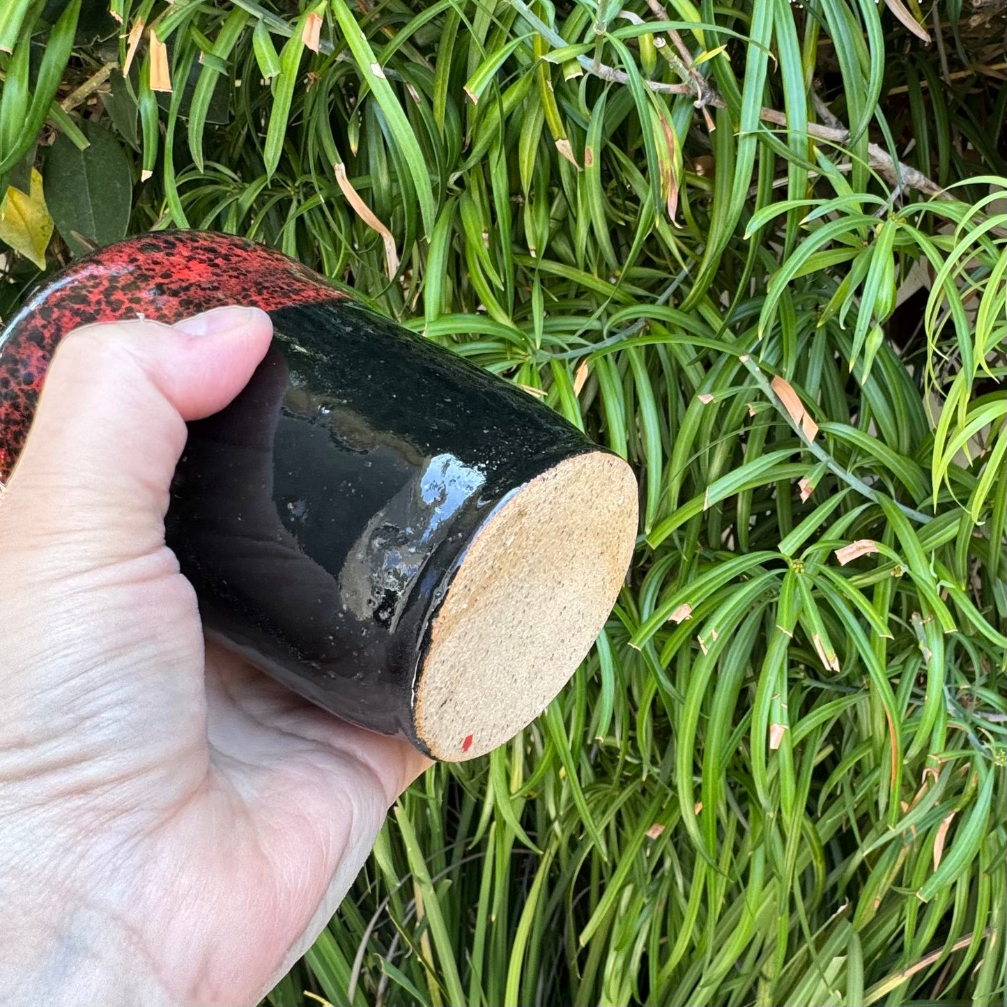 Handmade Ceramic Sippy Cup | Red and Black Stoneware Travel Tumbler 10 Oz