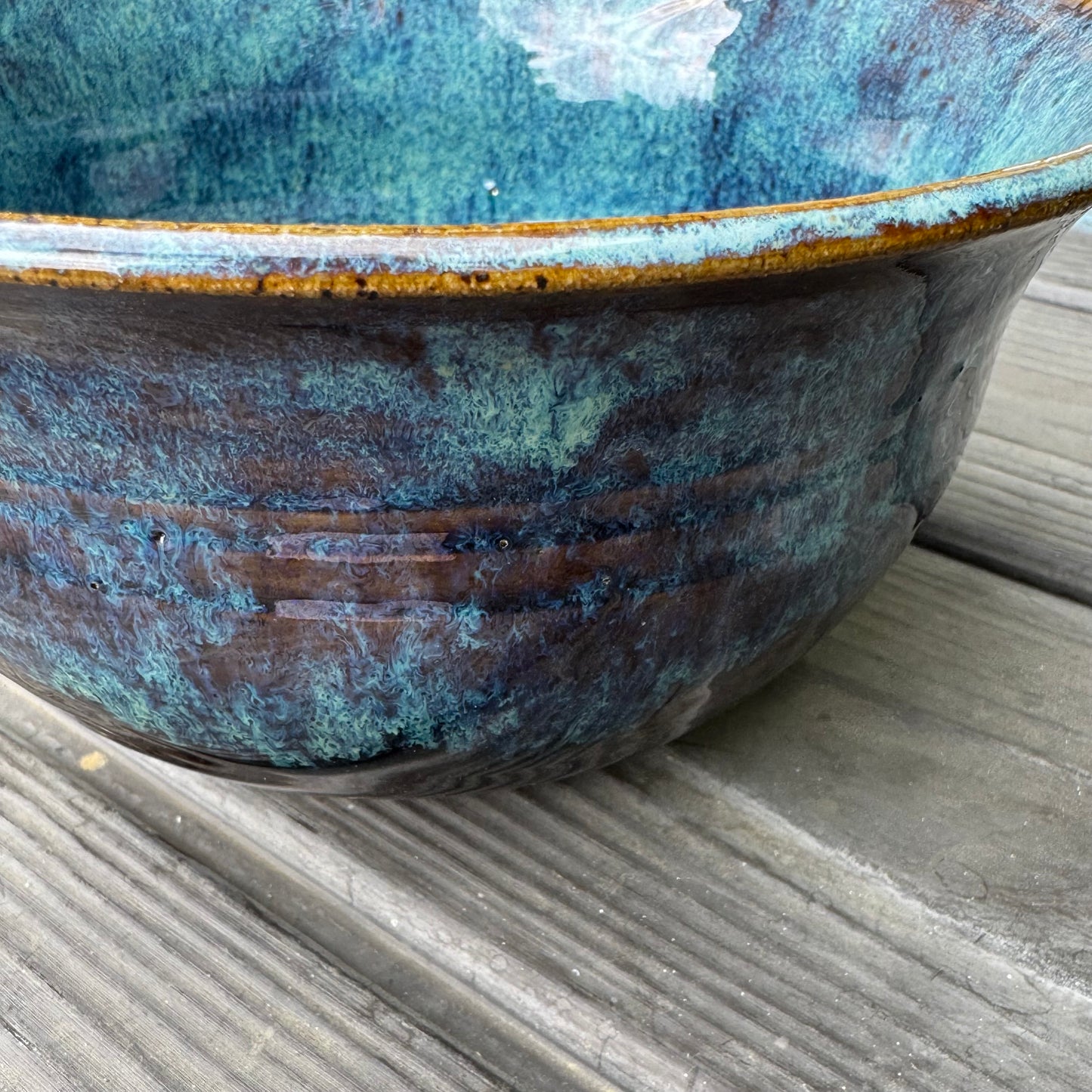 Handmade Ceramic Serving Bowl | Blue & Turquoise Stoneware | 5 Cup Bowl