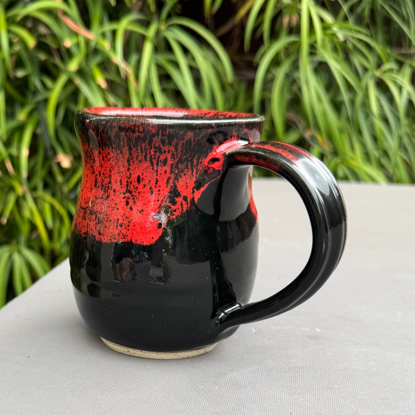 Handmade Black & Dynasty Red Lava Glaze Pottery Mug – 14 oz Stoneware Coffee Cup