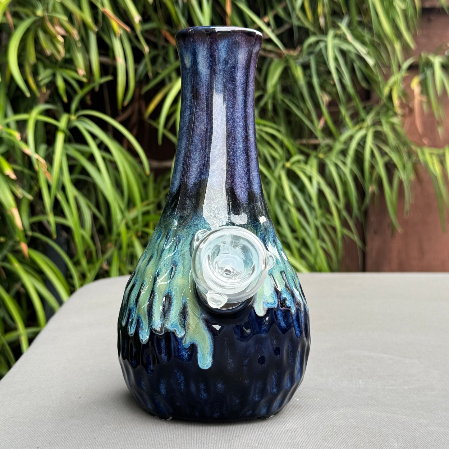 Handmade Ceramic Water Pipe – Ocean Blue Green Glaze | 8" White Stoneware