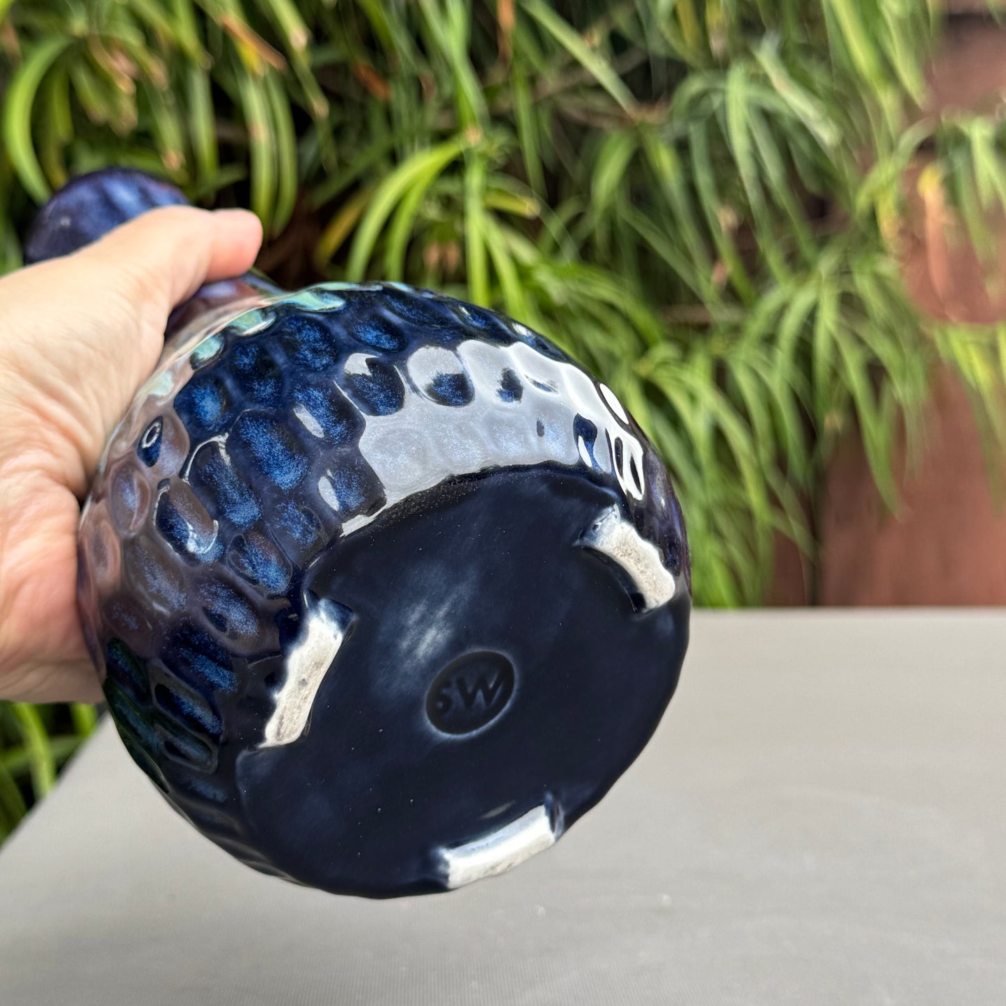 Handmade Ceramic Water Pipe – Ocean Blue Green Glaze | 8" White Stoneware