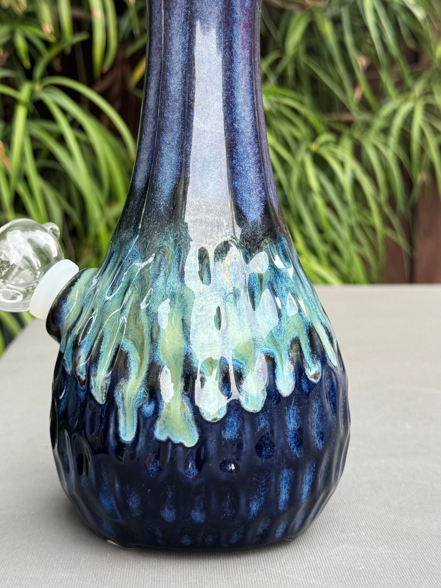 Handmade Ceramic Water Pipe – Ocean Blue Green Glaze | 8" White Stoneware