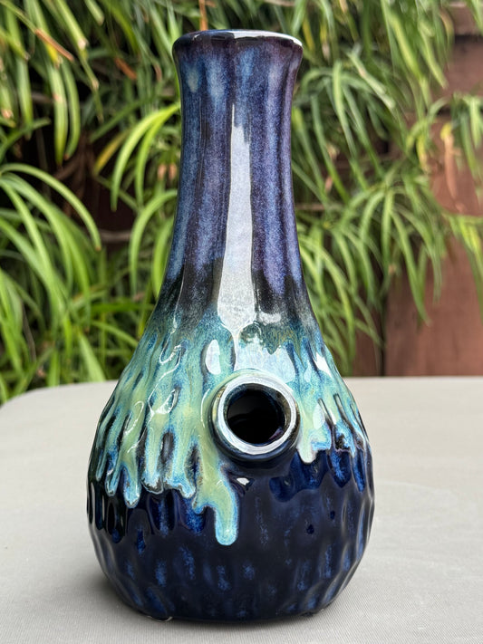 Handmade Ceramic Water Pipe – Ocean Blue Green Glaze | 8" White Stoneware