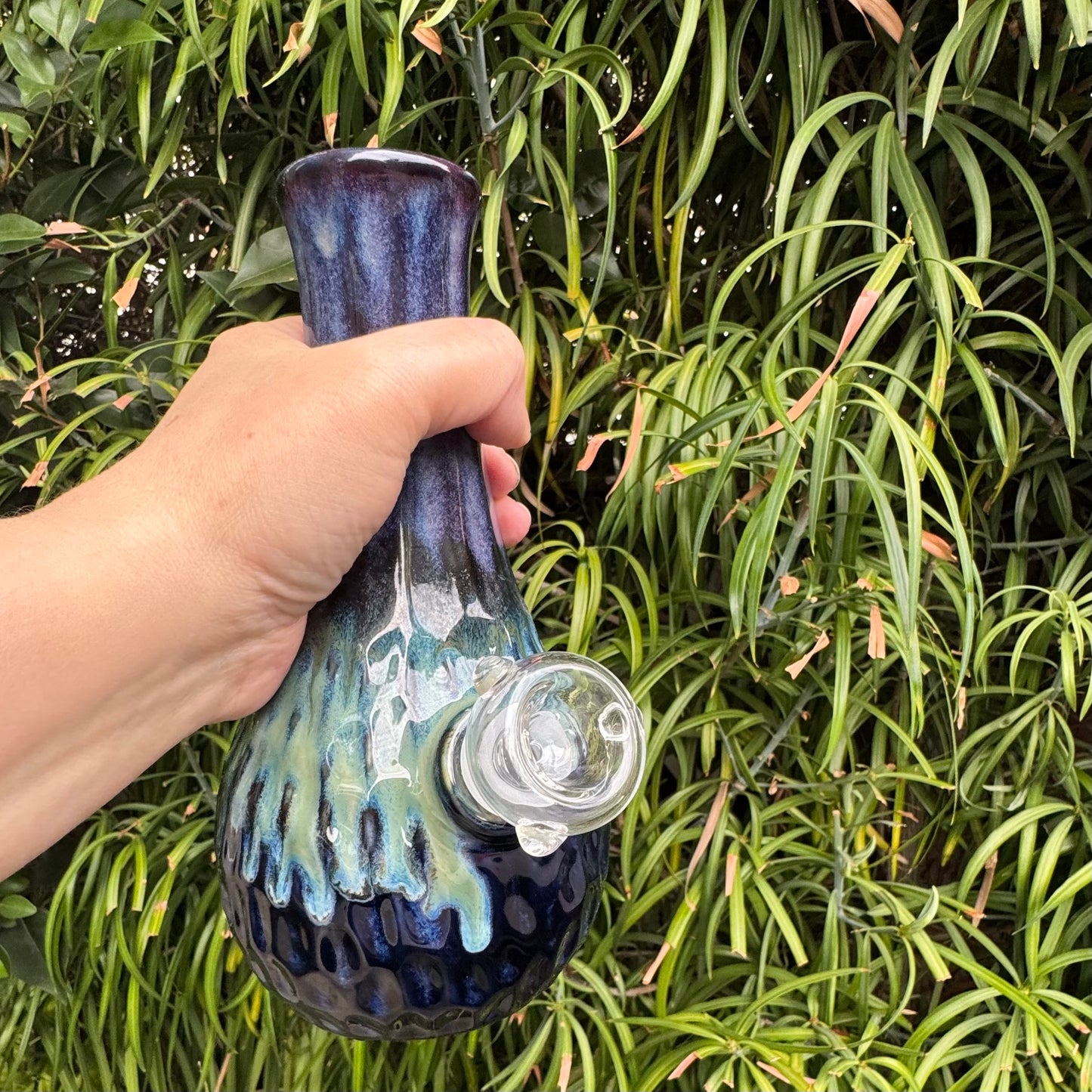 Handmade Ceramic Water Pipe – Ocean Blue Green Glaze | 8" White Stoneware
