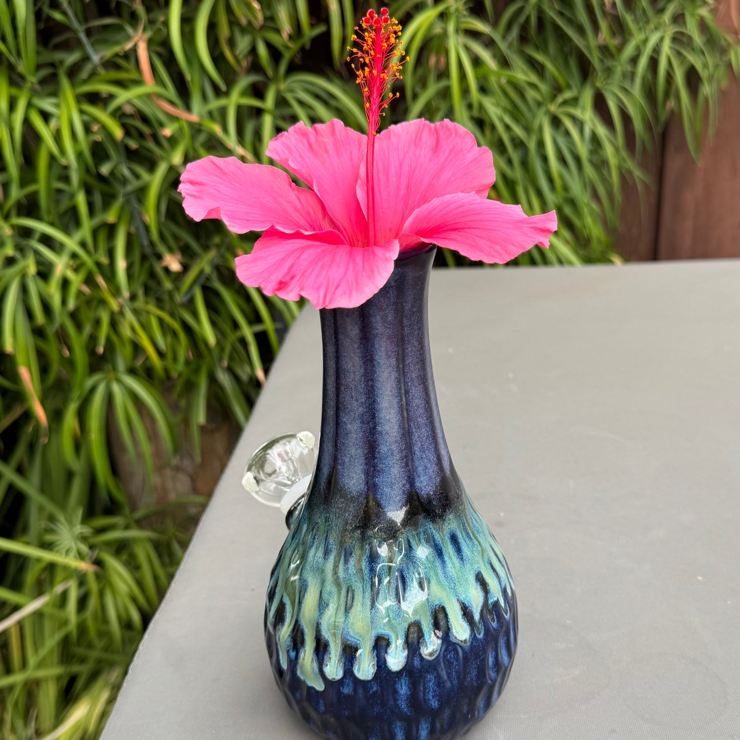 Handmade Ceramic Water Pipe – Ocean Blue Green Glaze | 8" White Stoneware