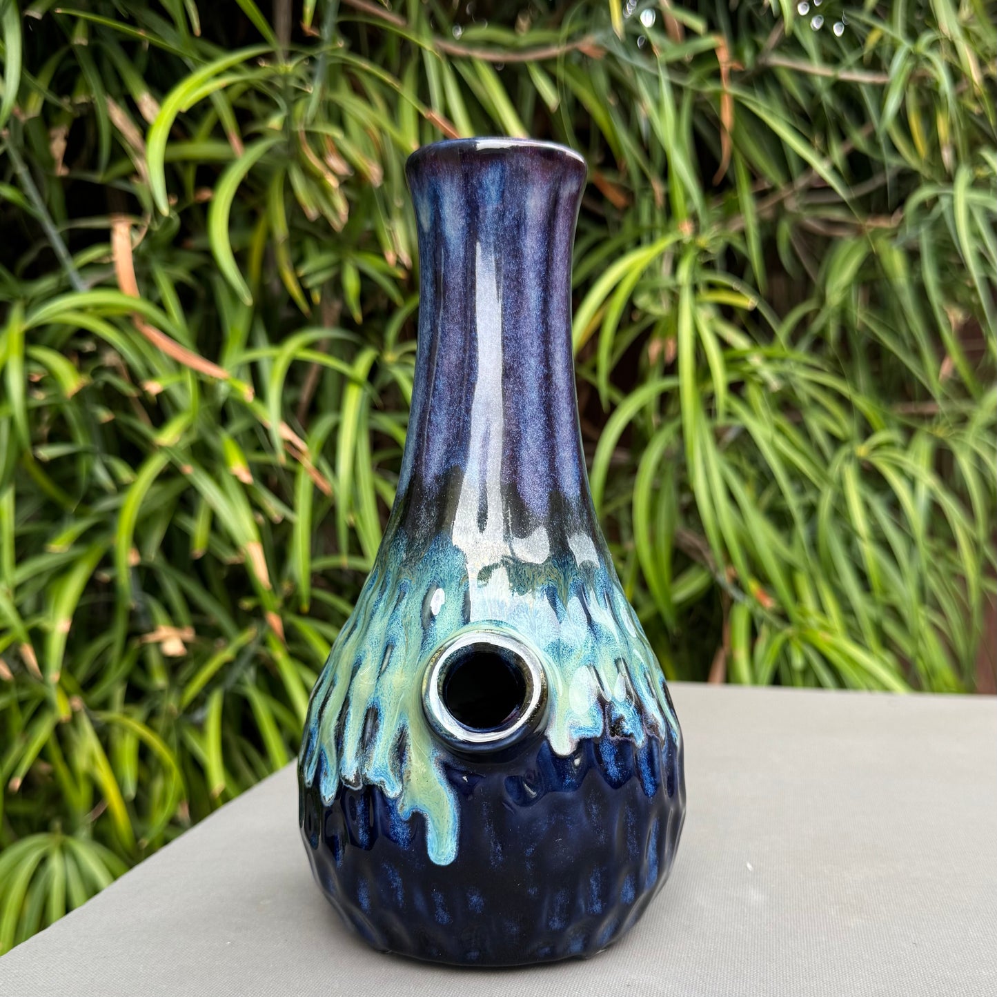 Handmade Ceramic Water Pipe – Northern Lights Glaze Combo | 8" White Stoneware