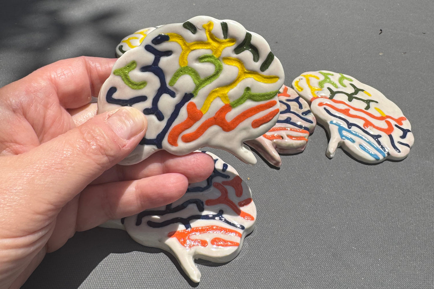 Handmade Ceramic Brain Magnet | Colorful Stoneware Refrigerator Magnet