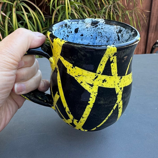 EVH Inspired Yellow & Black Wheel Thrown 16 Oz Stoneware Mug #2