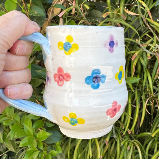 Hand-Painted Floral Stoneware Mug – 12 oz
