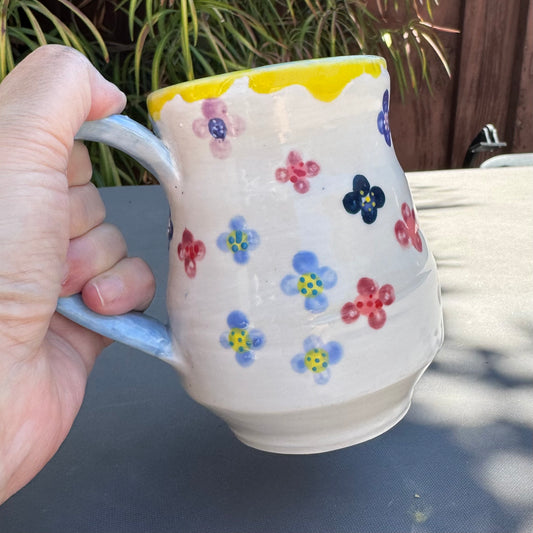 Hand-Painted Floral Stoneware Mug – 14 oz