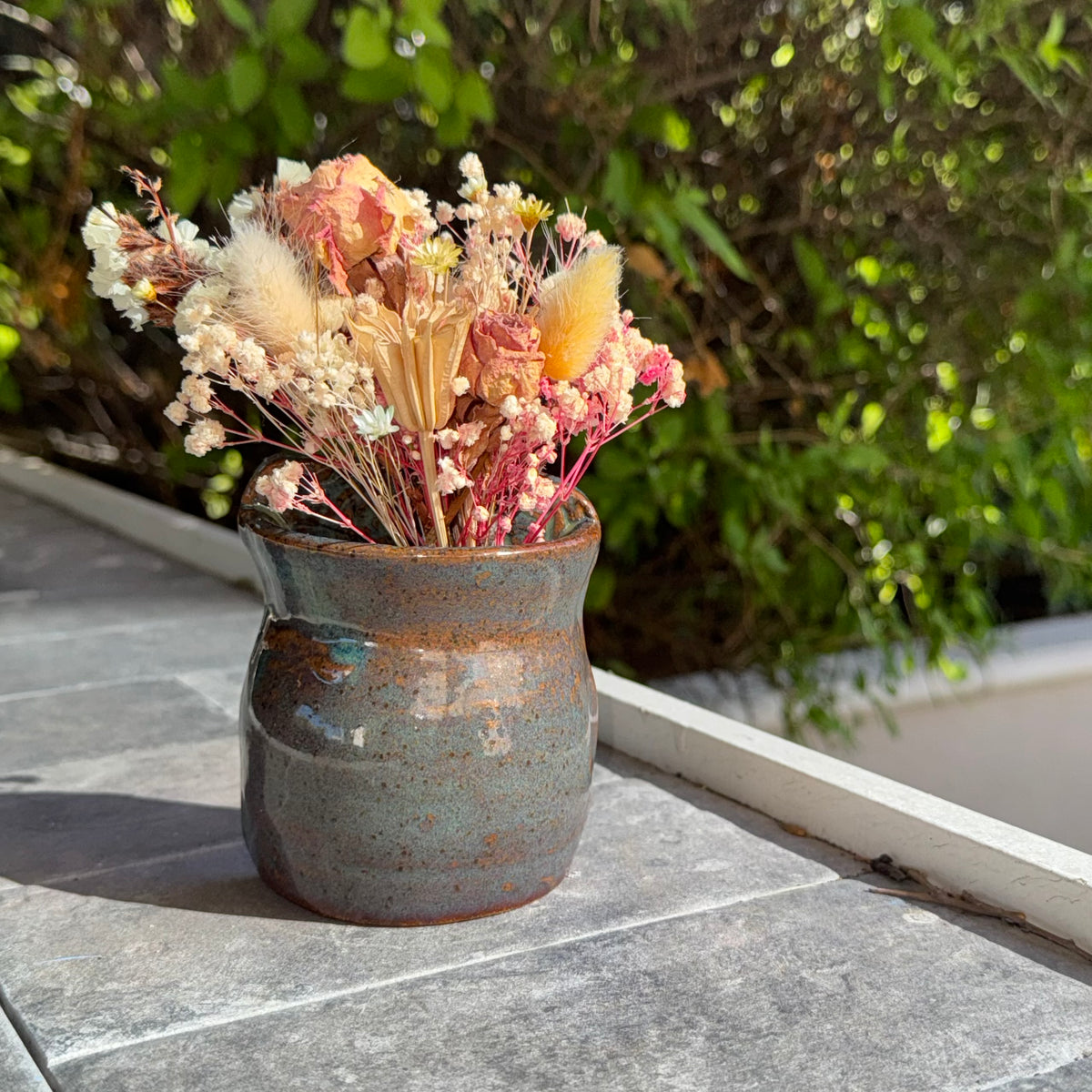 Handmade Blue Green Ceramic Wall Pocket Vase – Textured Speckled Stoneware