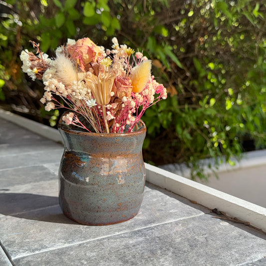 Handmade Blue Green Ceramic Wall Pocket Vase – Textured Speckled Stoneware