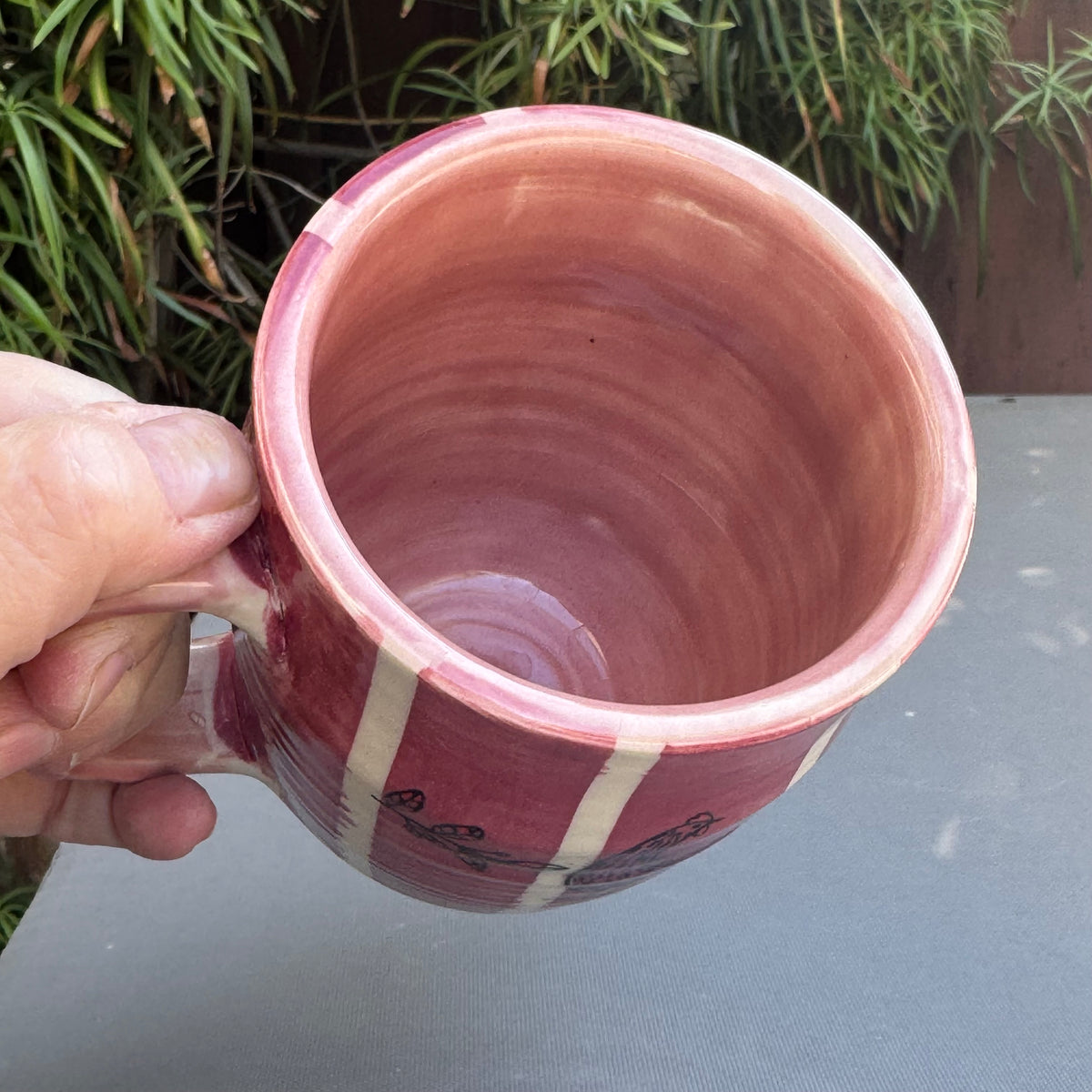 Pink Striped Chicken 14 Oz Stoneware Mug