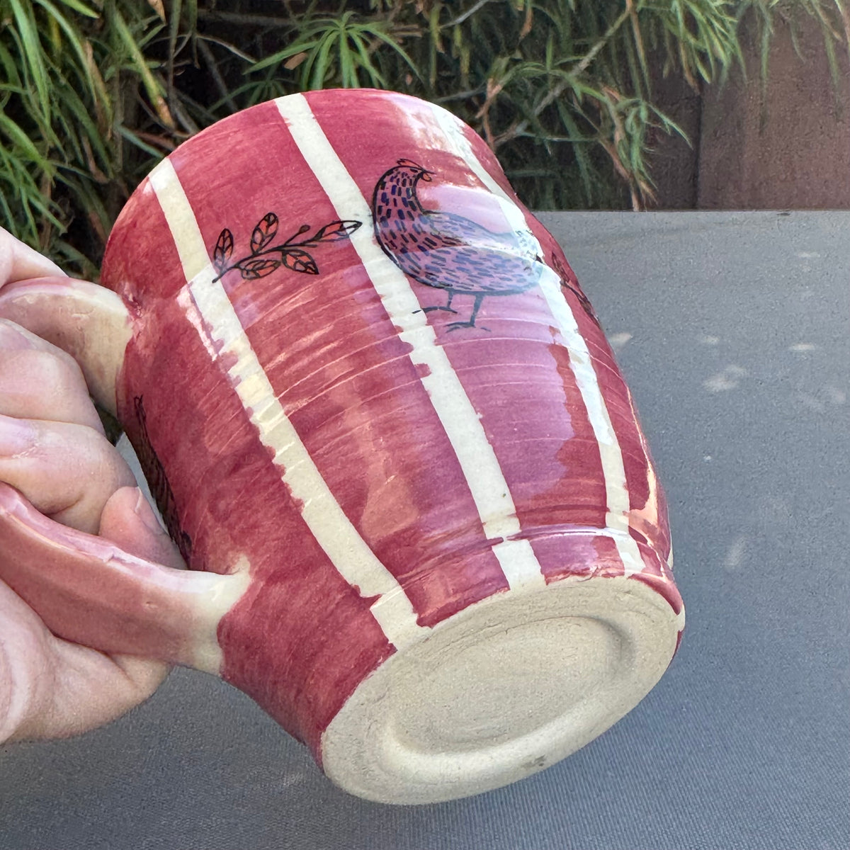 Pink Striped Chicken 14 Oz Stoneware Mug