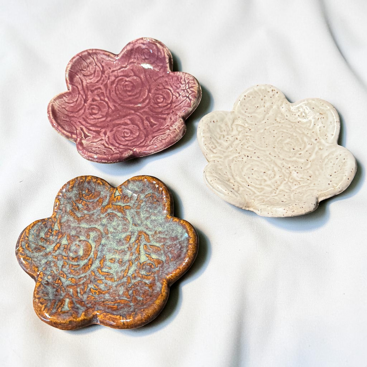 Handmade Ceramic Flower Trinket Dish – 3” Rose Design