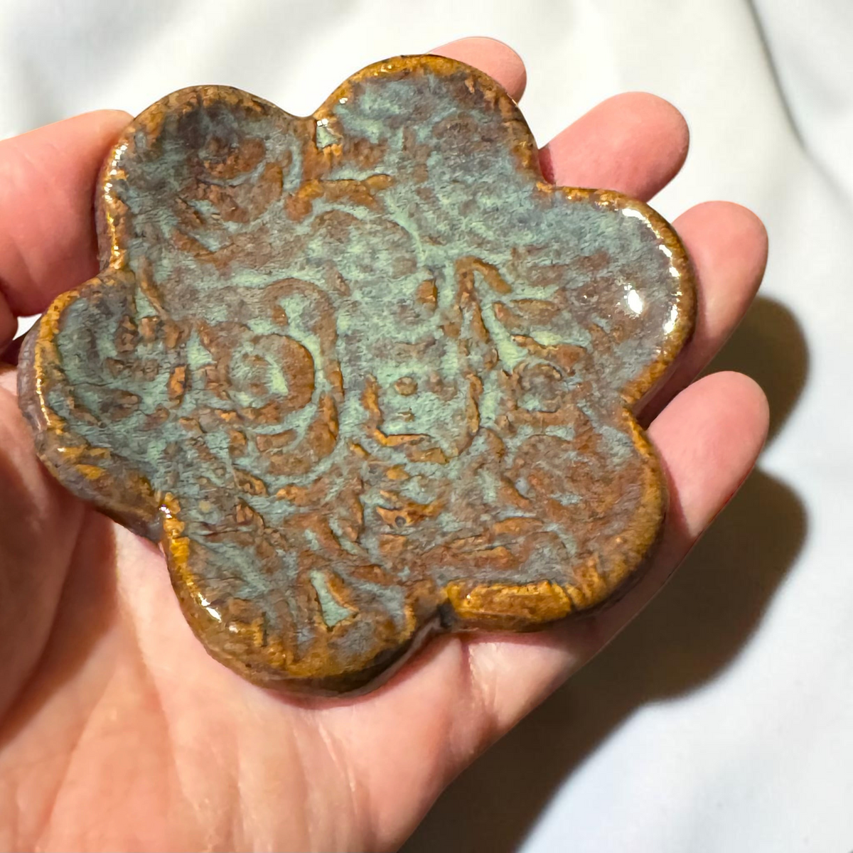 Handmade Ceramic Flower Trinket Dish – 3” Rose Design