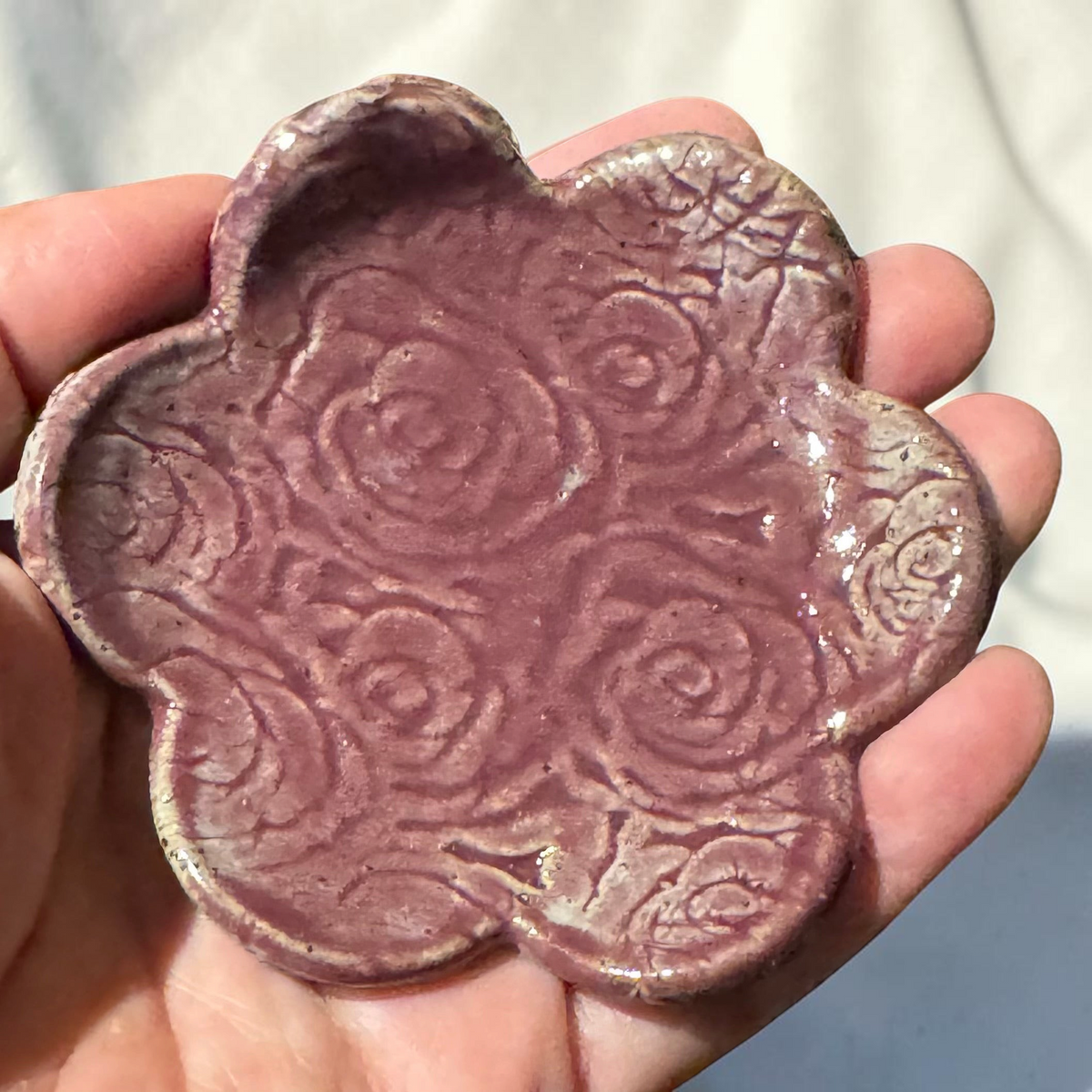 Handmade Ceramic Flower Trinket Dish – 3” Rose Design