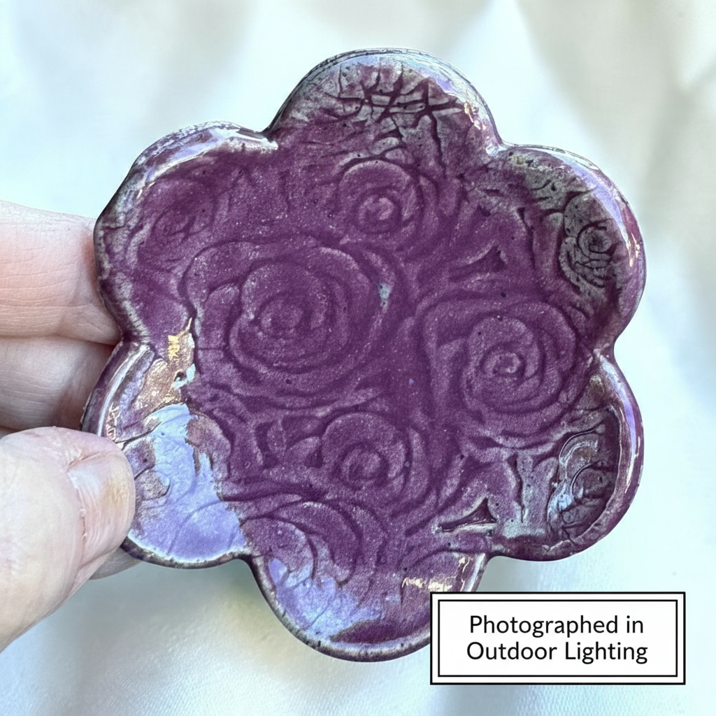 Handmade Ceramic Flower Trinket Dish – 3” Rose Design