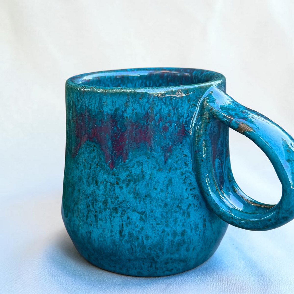 Turquoise Blue & Purple 12 Oz Handmade Stoneware Coffee Mug