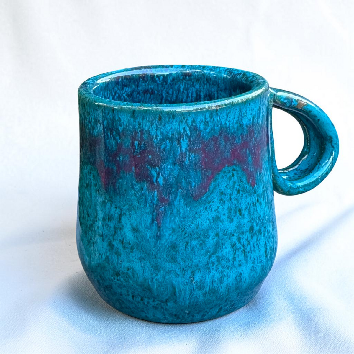 Turquoise Blue & Purple 12 Oz Handmade Stoneware Coffee Mug
