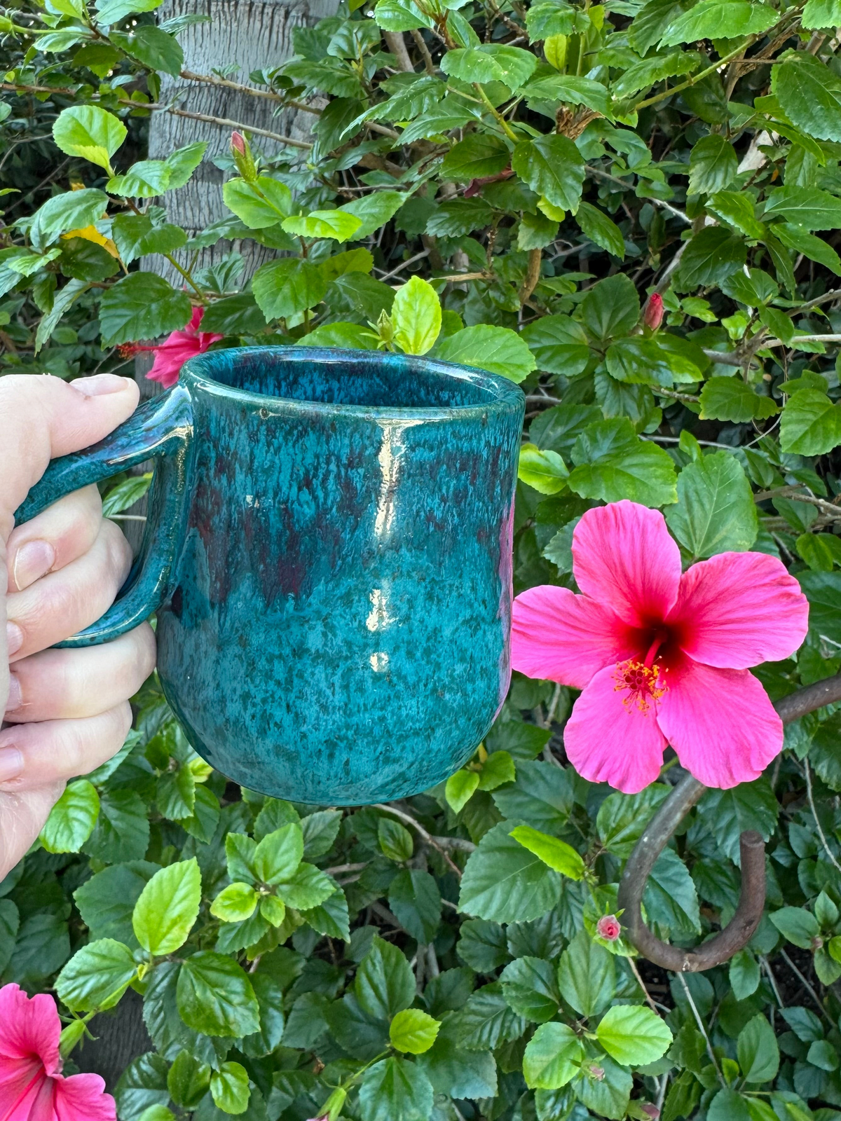 Turquoise Blue & Purple 12 Oz Handmade Stoneware Coffee Mug