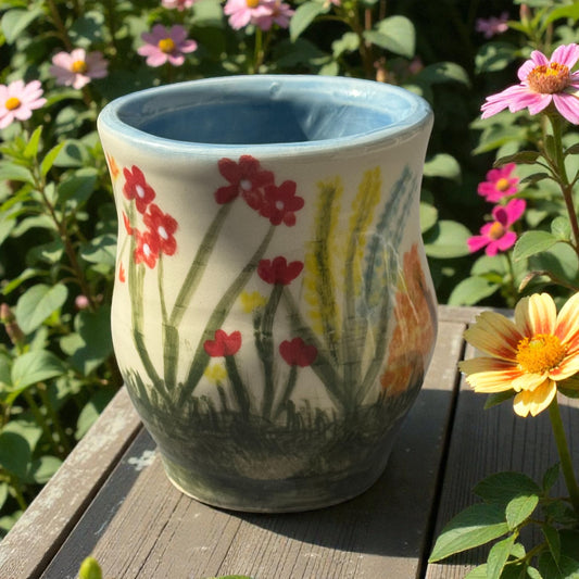 Wildflower Tumbler | 4" Hand-Painted White Stoneware | Garden Inspired Handmade Pottery