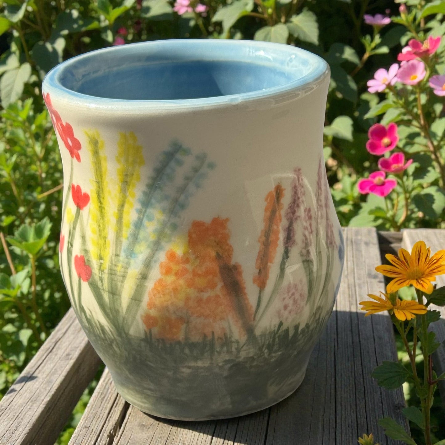 Wildflower Tumbler | 4" Hand-Painted White Stoneware | Garden Inspired Handmade Pottery
