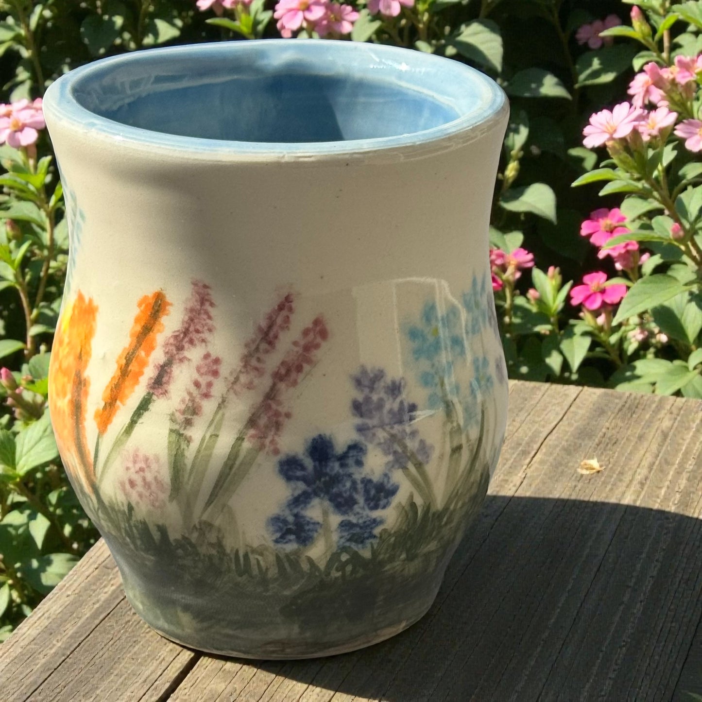 Wildflower Tumbler | 4" Hand-Painted White Stoneware | Garden Inspired Handmade Pottery