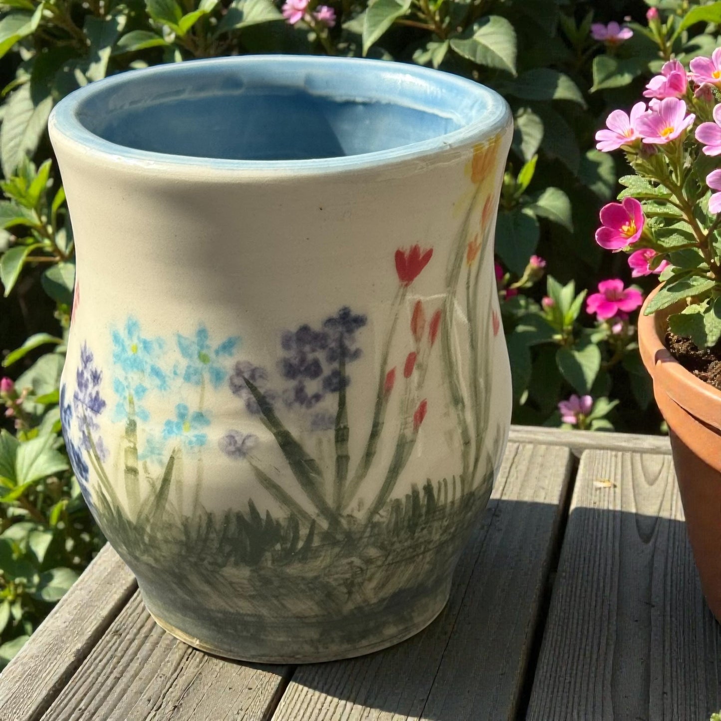 Wildflower Tumbler | 4" Hand-Painted White Stoneware | Garden Inspired Handmade Pottery