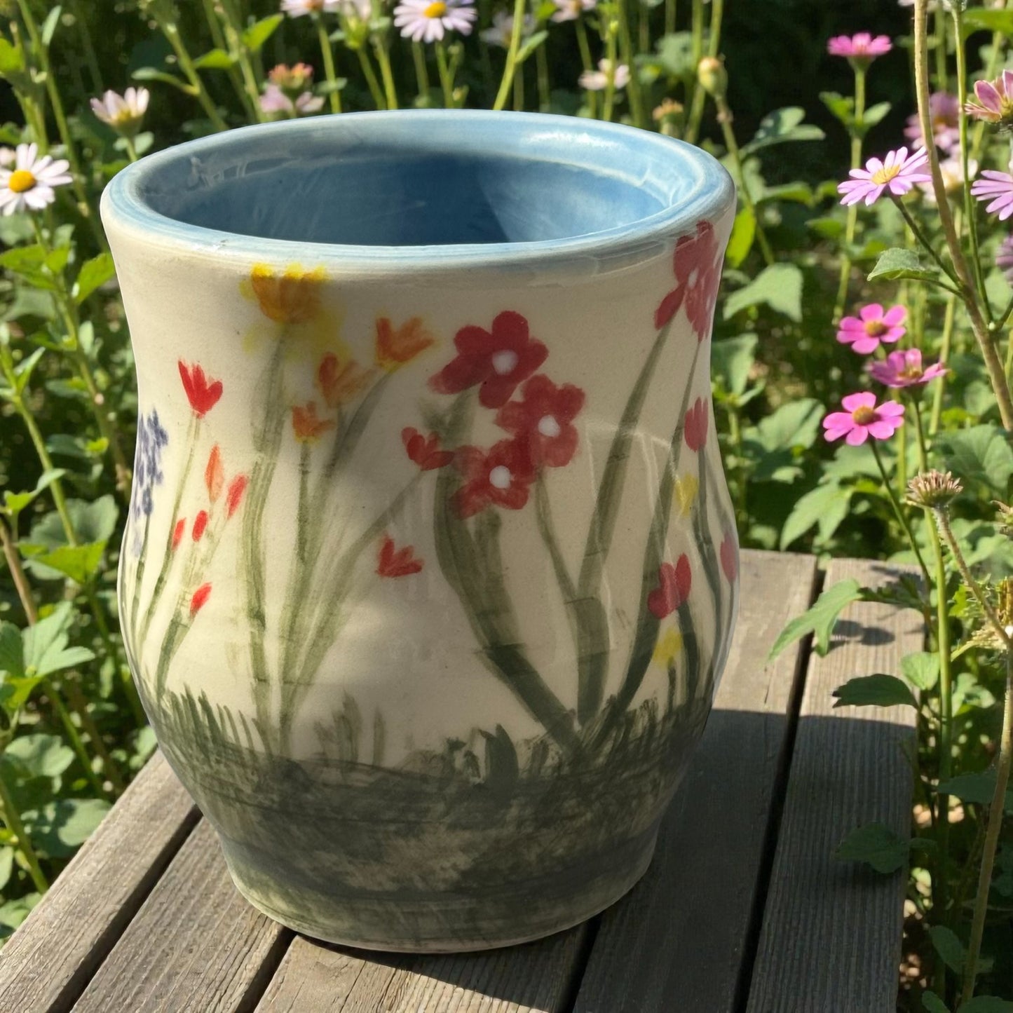 Wildflower Tumbler | 4" Hand-Painted White Stoneware | Garden Inspired Handmade Pottery