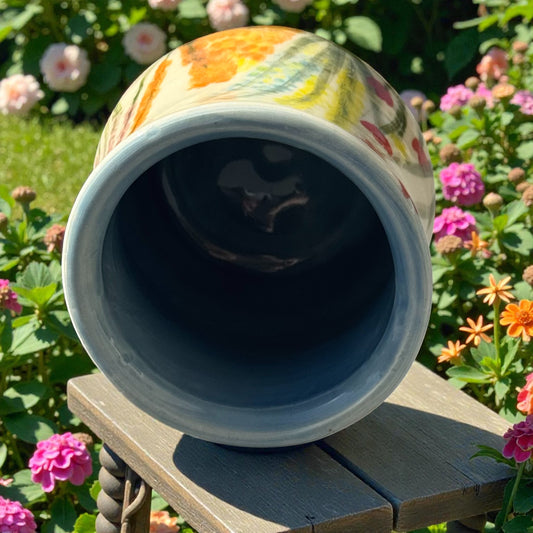 Wildflower Tumbler | 4" Hand-Painted White Stoneware | Garden Inspired Handmade Pottery