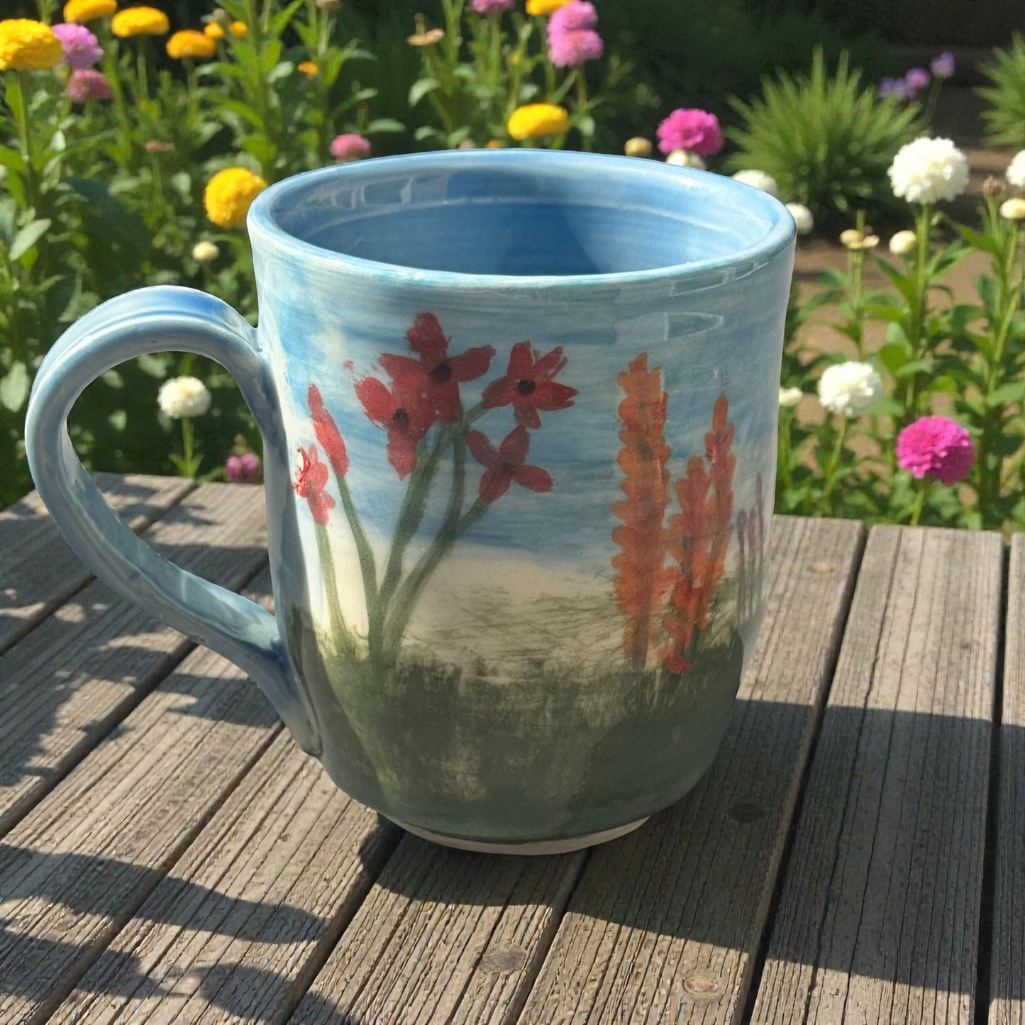 Wildflower Meadow Mug | 9 oz Hand-Painted Stoneware | Blue Sky Floral Handmade Pottery
