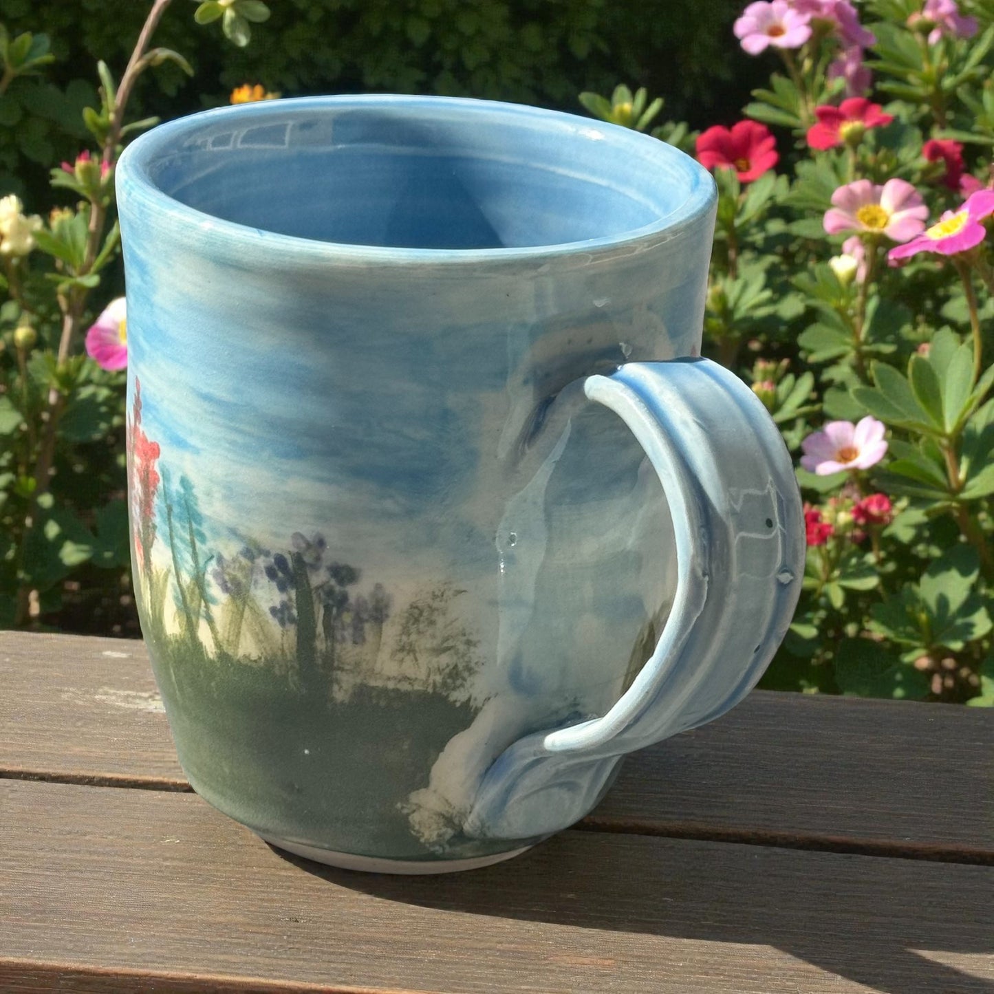 Wildflower Meadow Mug | 9 oz Hand-Painted Stoneware | Blue Sky Floral Handmade Pottery