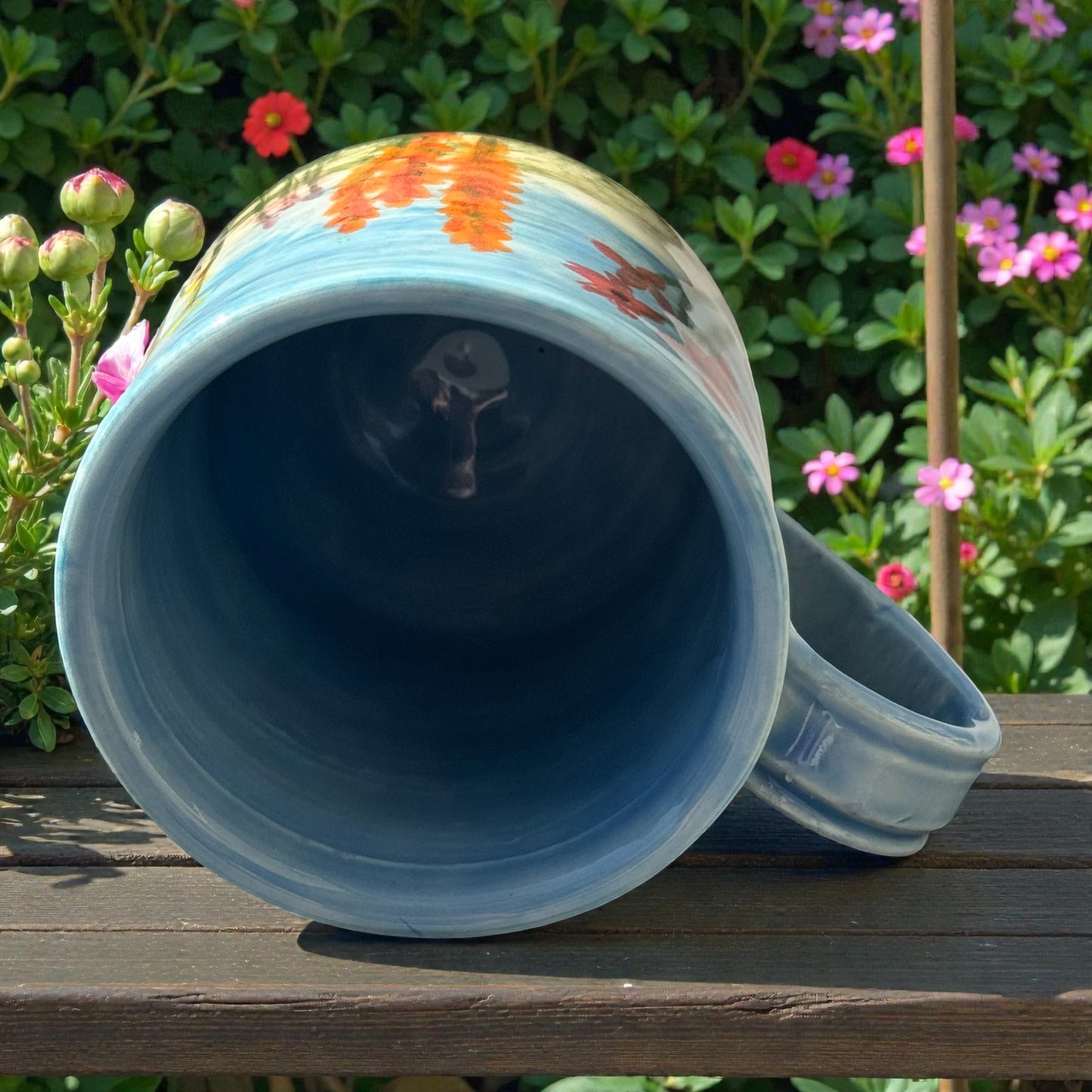 Wildflower Meadow Mug | 9 oz Hand-Painted Stoneware | Blue Sky Floral Handmade Pottery