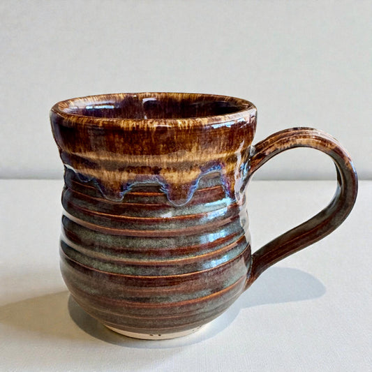 Earthy Brown & Blue Drip Mug | Large 16 oz Wheel Thrown Stoneware | Handmade Pottery