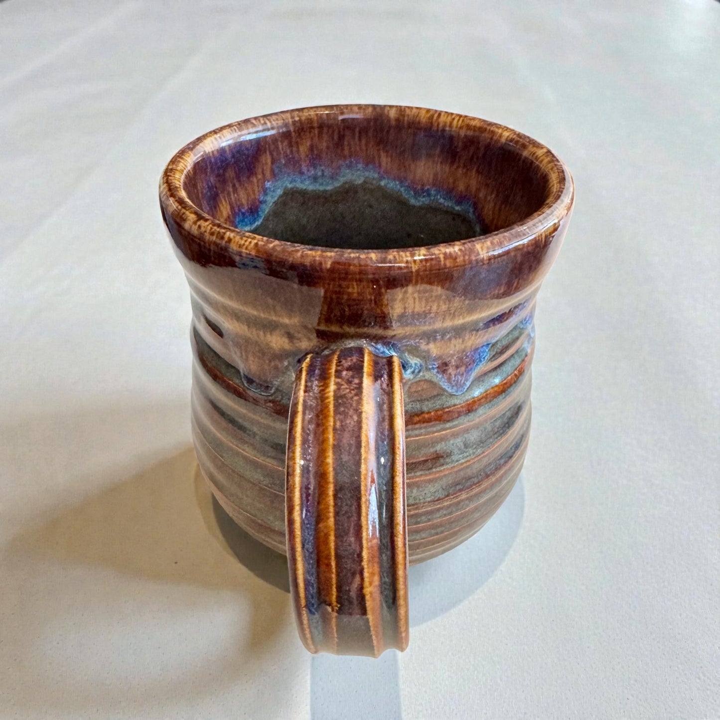 Earthy Brown & Blue Drip Mug | Large 16 oz Wheel Thrown Stoneware | Handmade Pottery