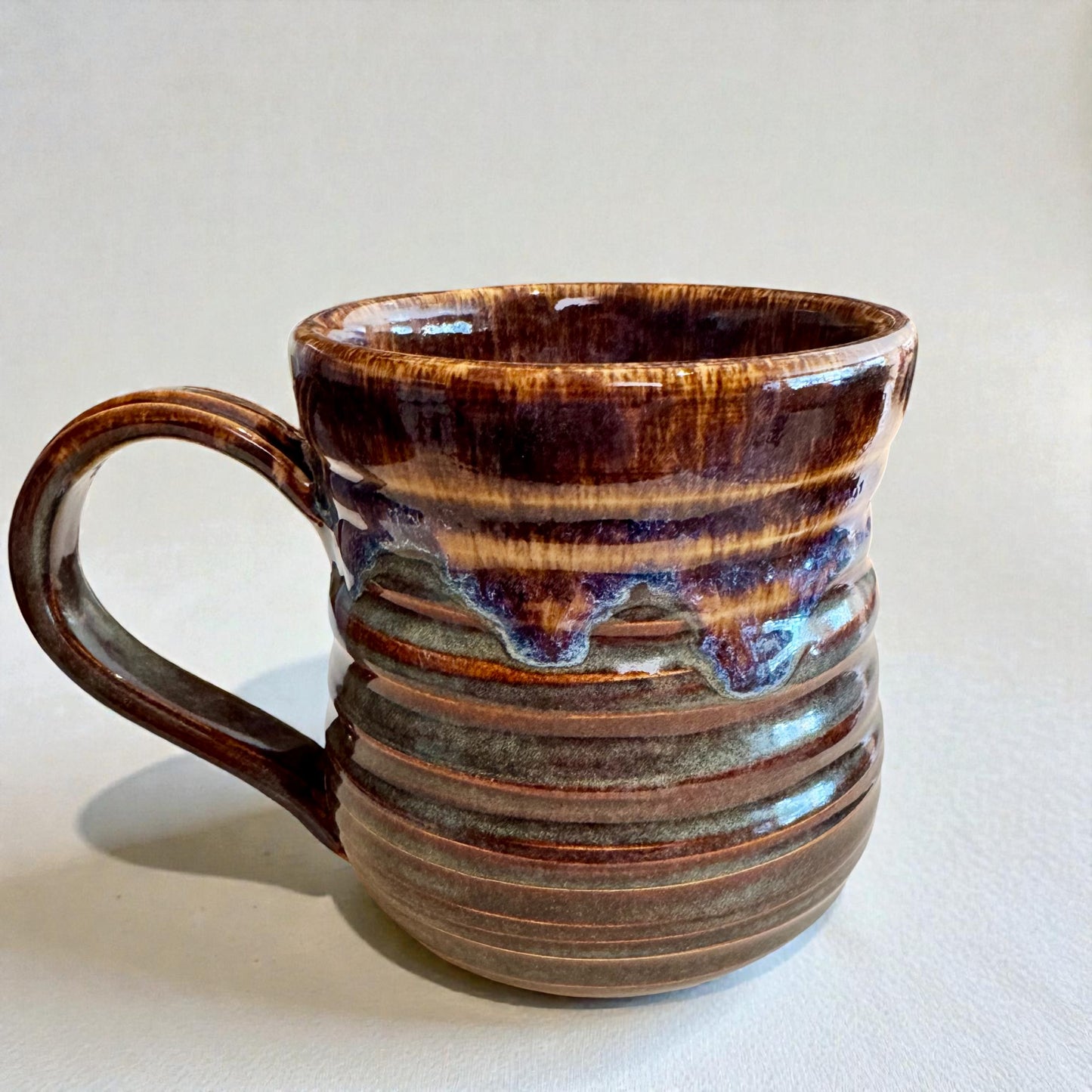 Earthy Brown & Blue Drip Mug | Large 16 oz Wheel Thrown Stoneware | Handmade Pottery