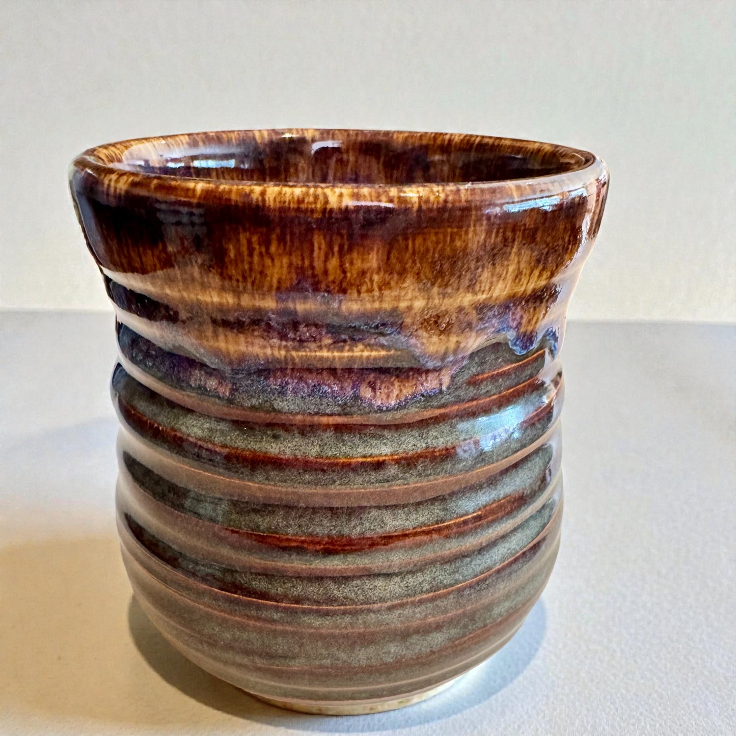 Earthy Brown & Blue Drip Mug | Large 16 oz Wheel Thrown Stoneware | Handmade Pottery