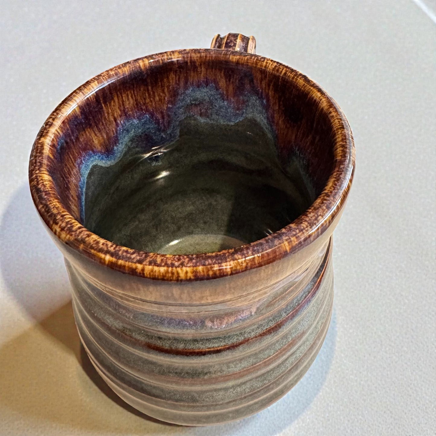 Earthy Brown & Blue Drip Mug | Large 16 oz Wheel Thrown Stoneware | Handmade Pottery