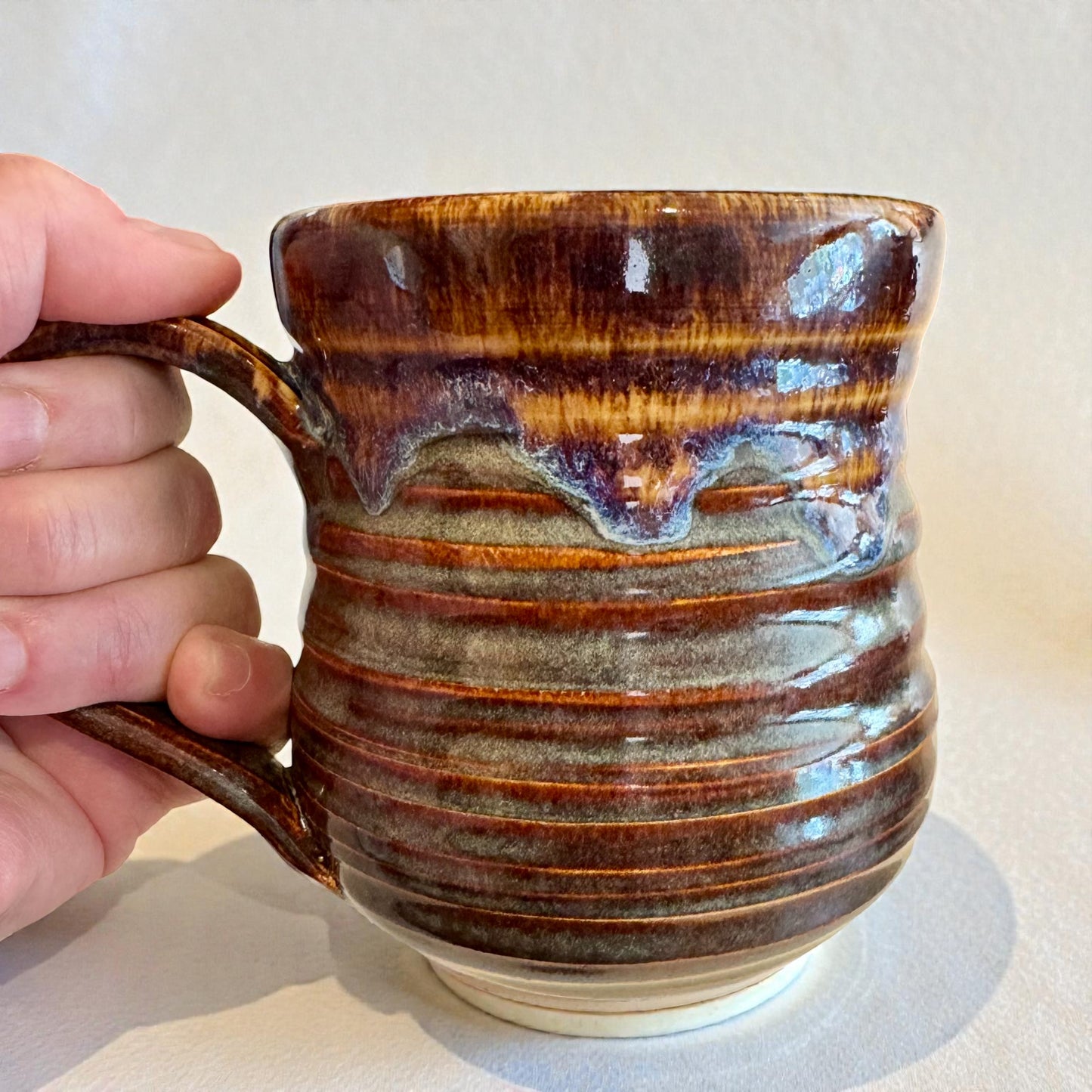 Earthy Brown & Blue Drip Mug | Large 16 oz Wheel Thrown Stoneware | Handmade Pottery