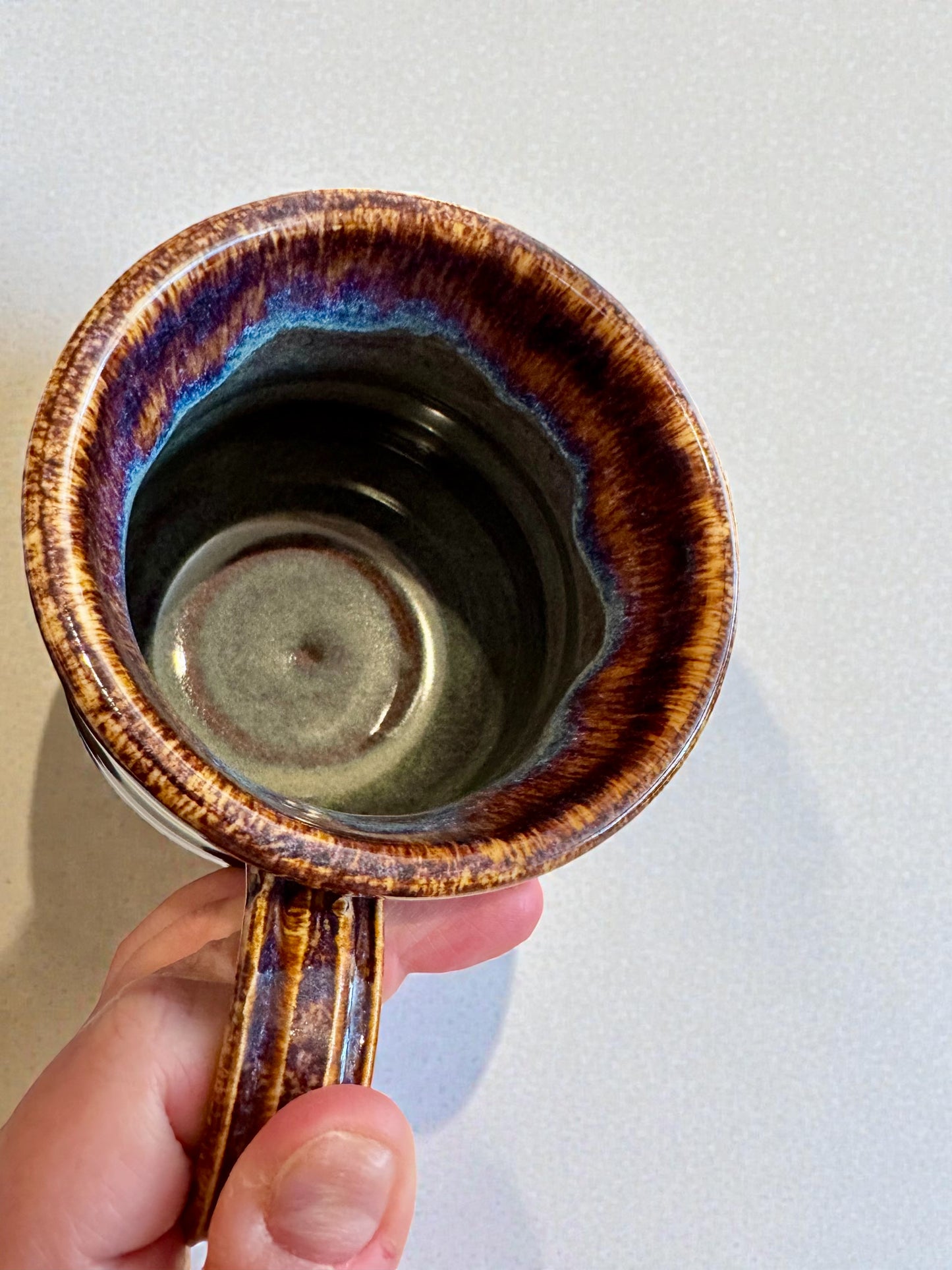 Earthy Brown & Blue Drip Mug | Large 16 oz Wheel Thrown Stoneware | Handmade Pottery