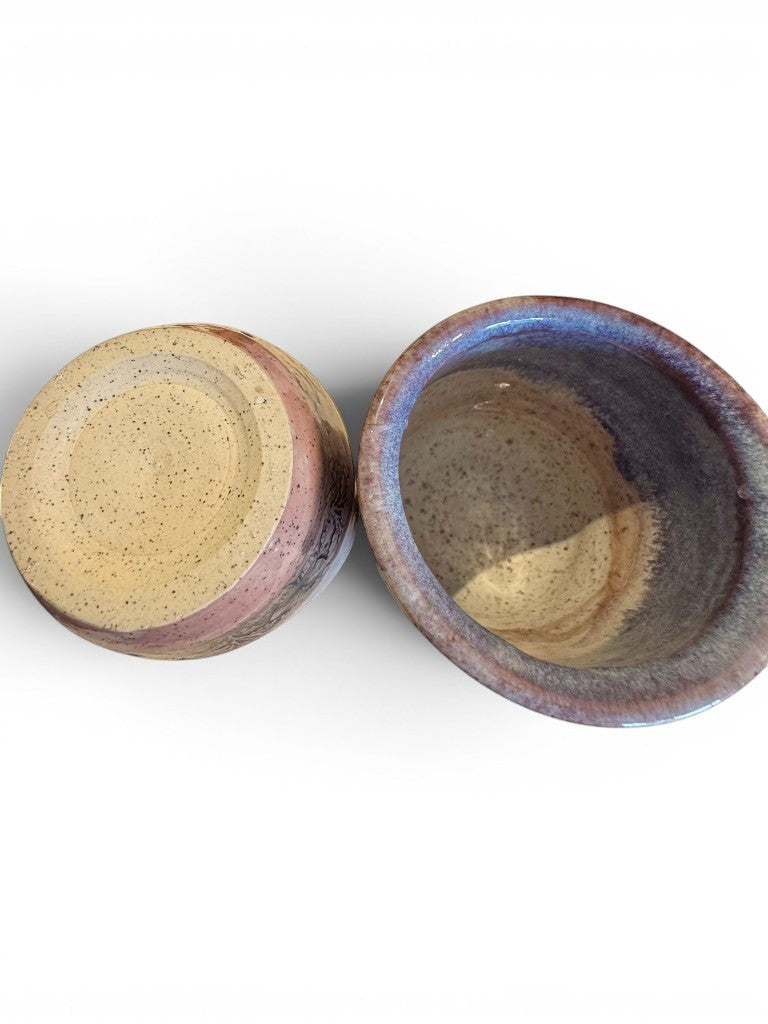 Blue & Lavender Tumbler Set | Pair of 12 oz Stoneware Cups | Floral Relief Handmade Pottery