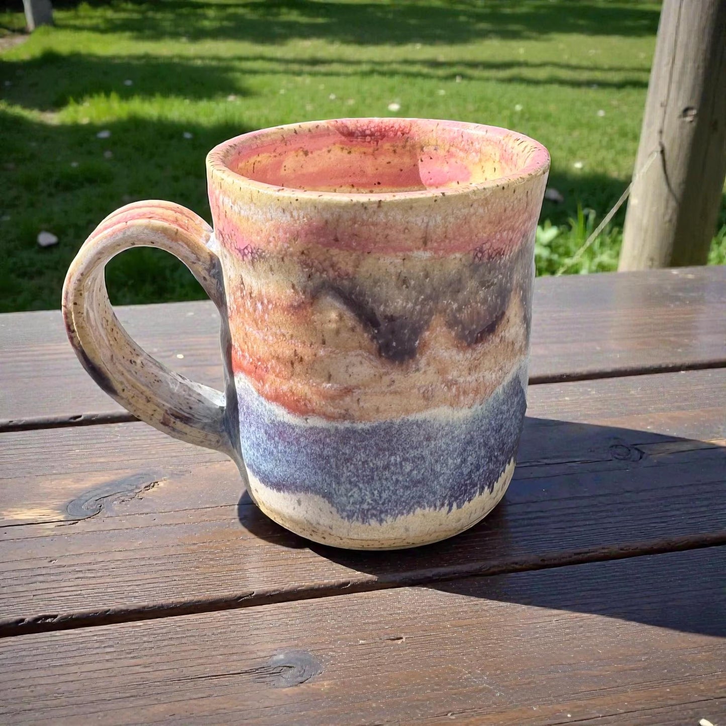 Pink Purple & Blue Layered Mug | 8 oz Wheel Thrown Stoneware | Handmade Pottery Coffee Cup