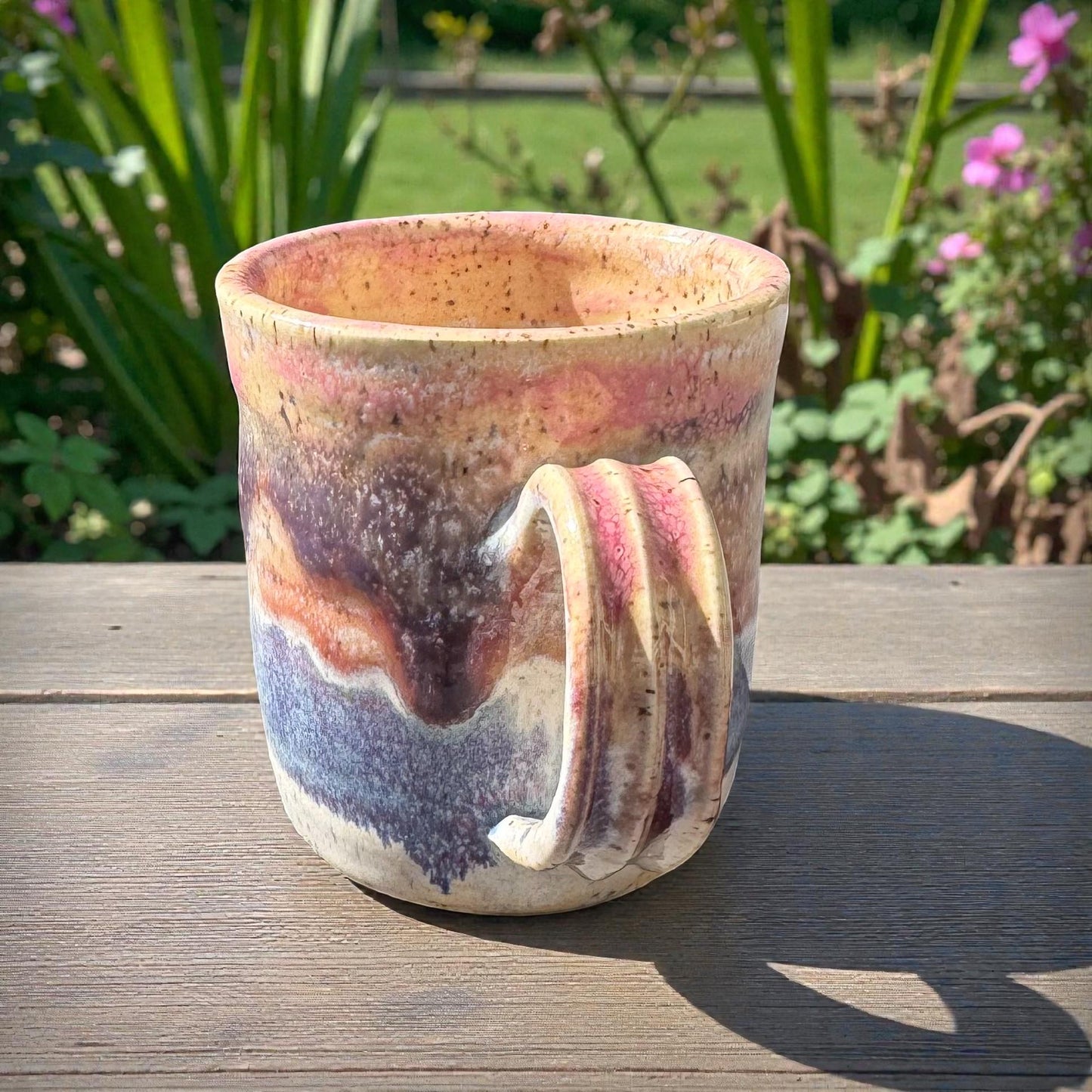 Pink Purple & Blue Layered Mug | 8 oz Wheel Thrown Stoneware | Handmade Pottery Coffee Cup