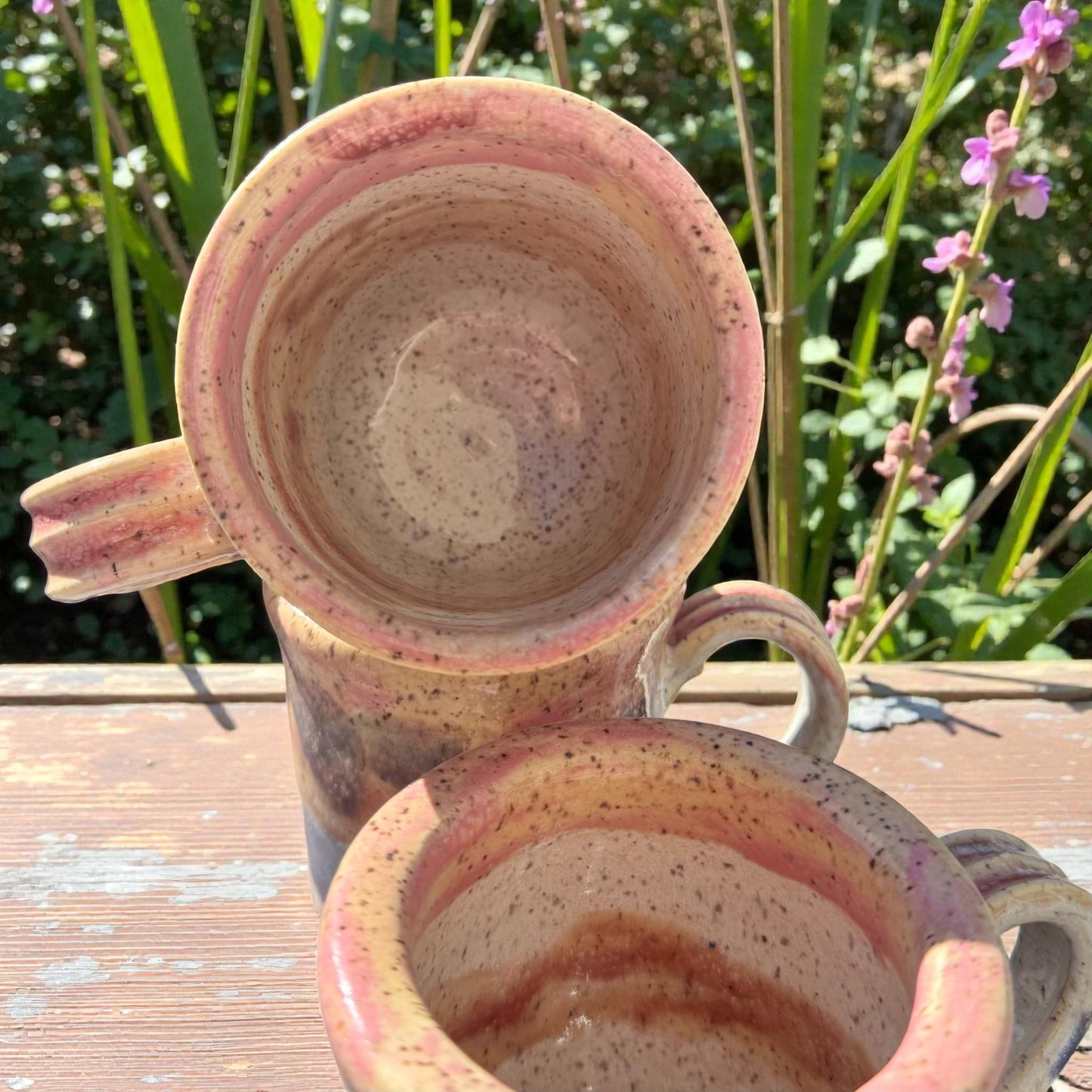 Pink Purple & Blue Layered Mug | 8 oz Wheel Thrown Stoneware | Handmade Pottery Coffee Cup