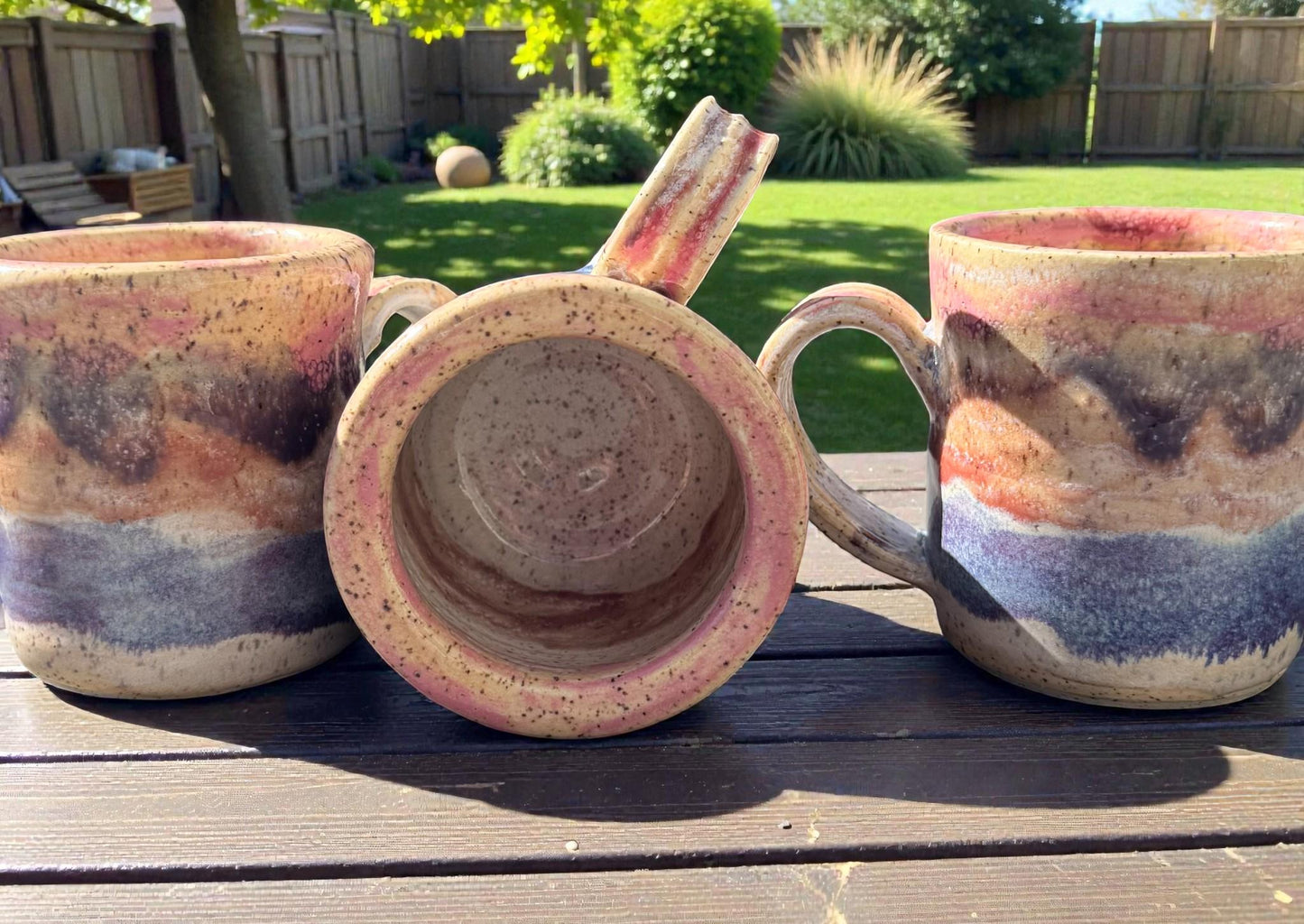 Pink Purple & Blue Layered Mug | 8 oz Wheel Thrown Stoneware | Handmade Pottery Coffee Cup