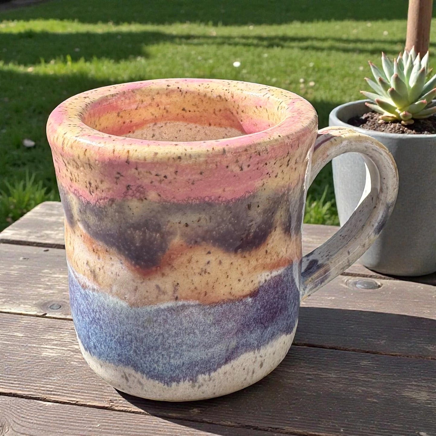 Pink Purple & Blue Layered Mug | 8 oz Wheel Thrown Stoneware | Handmade Pottery Coffee Cup