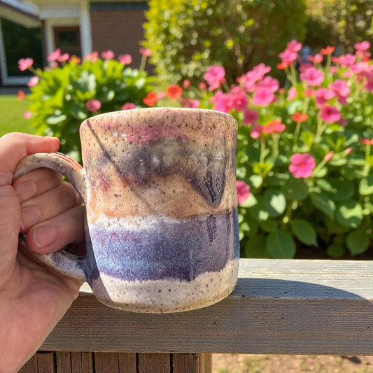 Pink Purple & Blue Layered Mug | 8 oz Wheel Thrown Stoneware | Handmade Pottery Coffee Cup