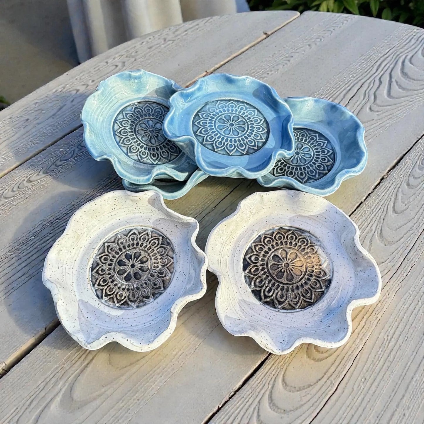 Mandala Ring Dish | Handmade Scalloped Stoneware | Boho Jewelry & Trinket Holder