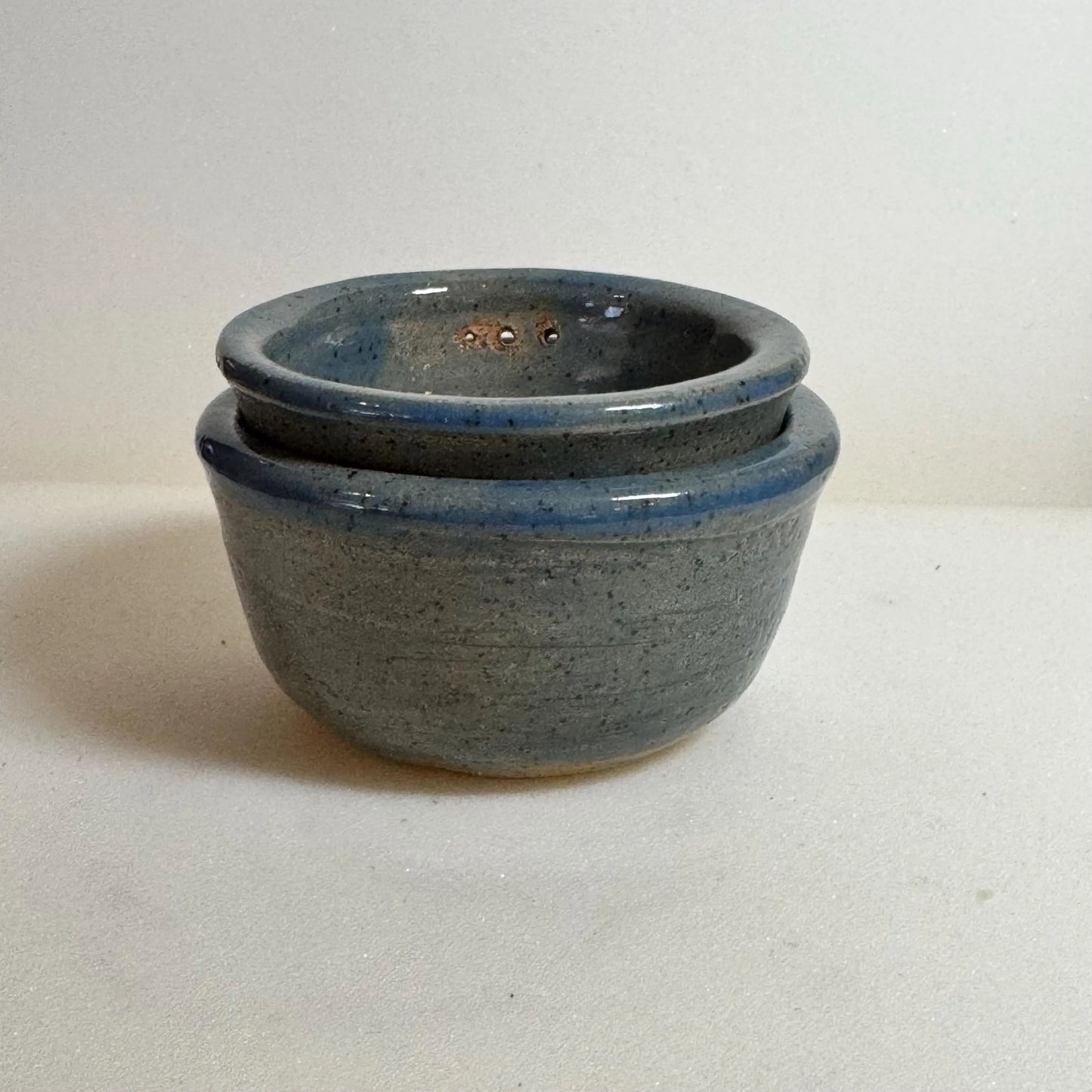Herb Stripper Bowl Set | Wheel Thrown Blue Speckled Stoneware | Handmade Nesting Prep Pottery